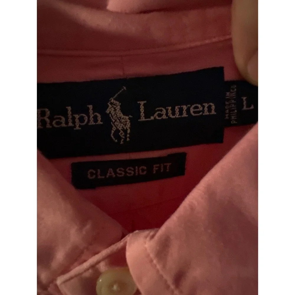 Polo Ralph Lauren Mens Classic Fit Pink Button Down Shirt Yellow Pony Large
